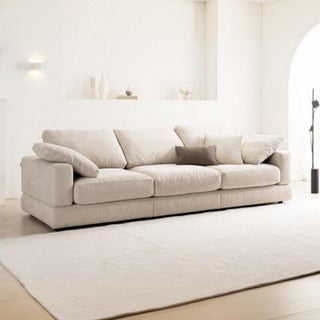Beech Wood and Velvet 3 Seater Sofa - Beige